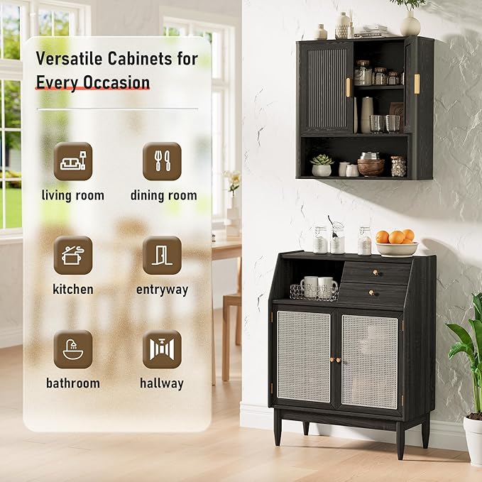 INNOD Bathroom Wall Cabinet, Wall-Mounted Medicine Cabinet with Adjustable Wood Shelf & Doors, Floating Bathroom Cabinet Over