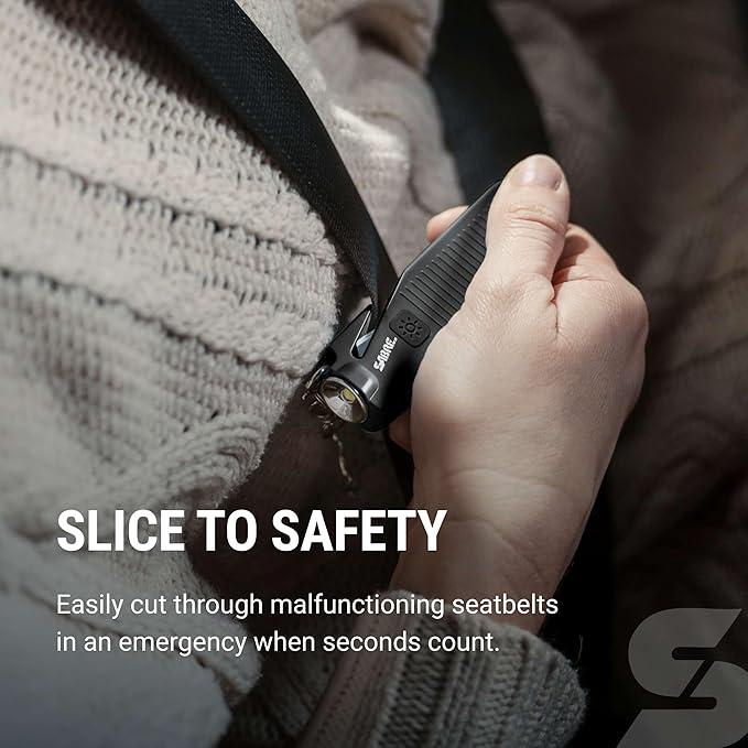 Sabre Safe Escape™ 3-in-1 Car Escape Tool for Car Safety with Spring-Loaded Window Breaker, No Swing Required, Seat Belt Cutt