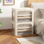 3Pack Clothes Storage Bins - Oxford Frame Storage Box Foldable Stackable Storage Organizer with 3 Openings Design, Metal Fram