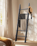 TEAKMAMA 6-Tier Blanket Ladder with Hanging Knobs, 5.5 Ft Wall Leaning Blanket Ladders for Living Room Bedroom,Rustic Decorat