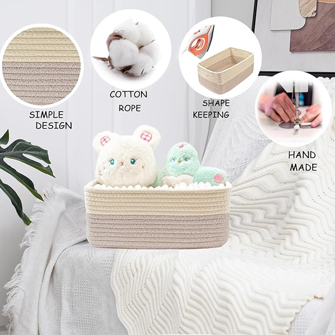 COMFY-HOMI 13" x 8.5" x 5.1" Storage Baskets for Organizing | Cotton Rope Woven Basket | Toy Storage Bin Box | Basket for She