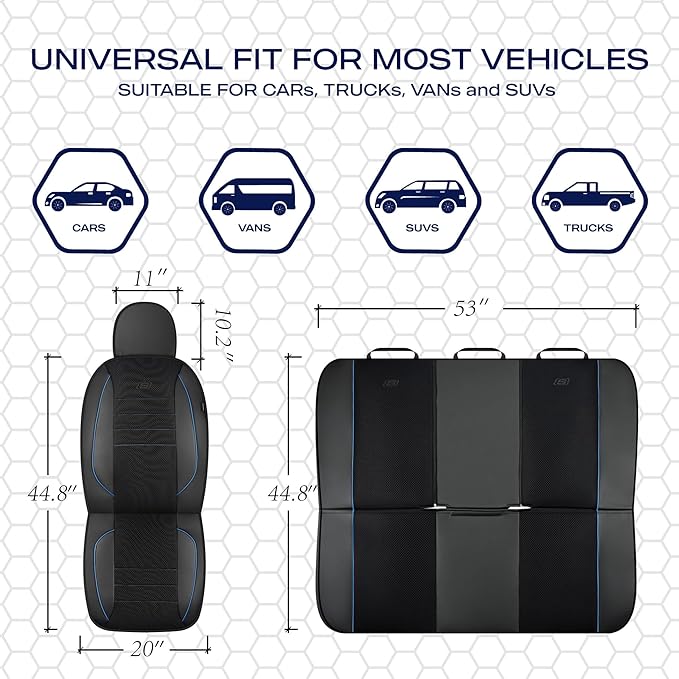 Skechers Air-Cooled Memory Foam Seat Covers,Mesh Thick Car Seat Covers,Piping Leather Car Seat Cover,Airbag Compatible,Automo