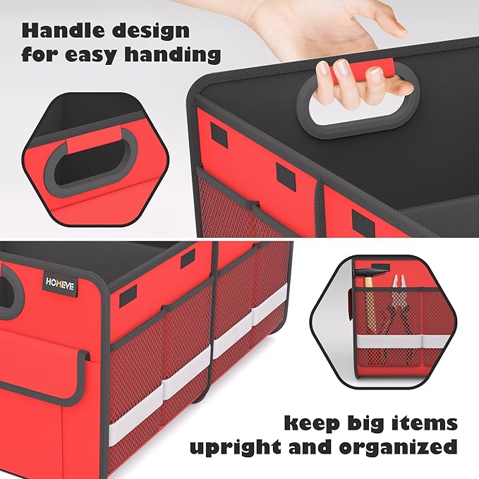 Homeve Trunk Organizer, Car Storage, Reinforced Handles, Collapsible Multi-Compartment Car Organizers, Foldable, Waterproof, 2 