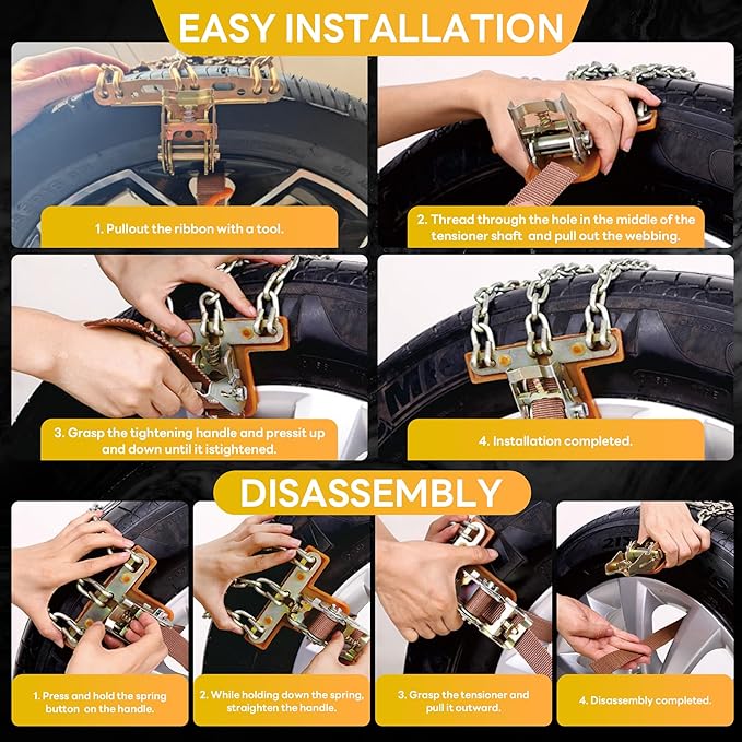 Tire Chains, Snow Chains, Anti-slip Tire Chains for Cars SUVs Pickup Trucks Adjustable Emergency Transaction Chains for Ice S