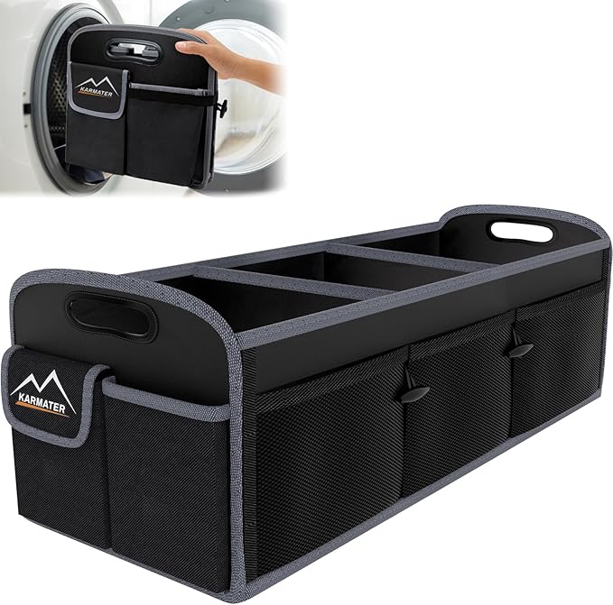 M KARMATER Car Trunk Organizer,Machine Washable PP Materials 3 Compartments Car Storage,95L Waterproof Polyester Cars