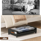 LAMU Under Bed Storage with Wheels 2 Pack, Under Bed Storage Containers with Clear Lid & PU Leather Handle, 6.7 Inches Height