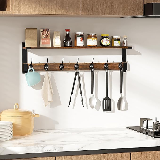Oraich Wall Hooks with Shelf, 28.7 Inch Coat Rack Wall Mount with Hook for Coat Backpack Key Clothes Hanger, Wall Floating Sh