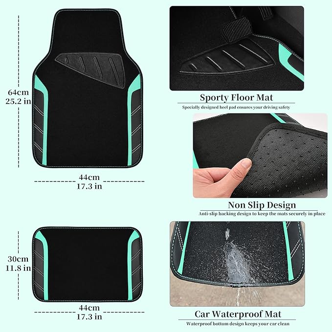 CAR PASS Leather Steering Wheel Cover and Waterproof Car Floor Mats,Microfiber Universal Car Combo Fit for 95% Sedan,SUV,Cars