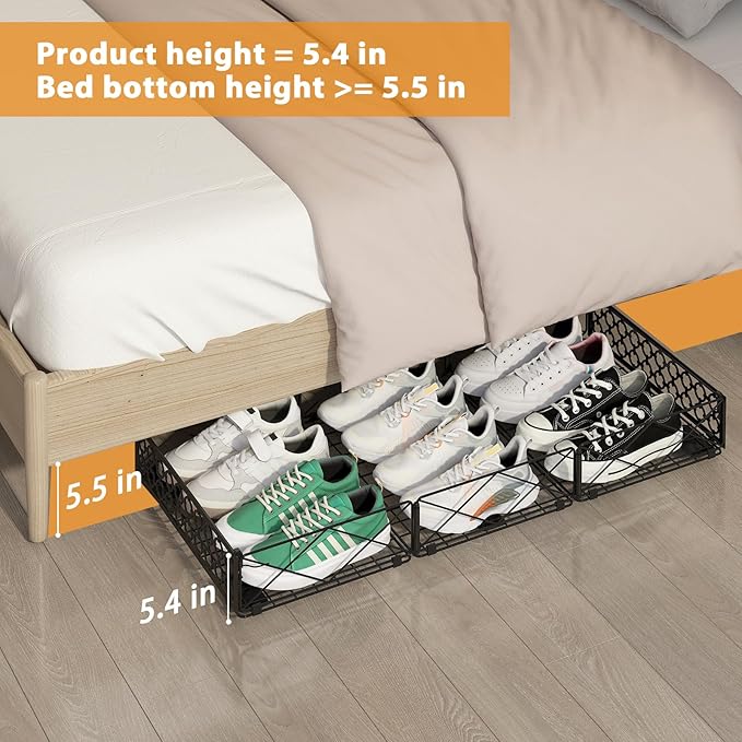 NADAMOO Large Under Bed Storage with Wheels, Low Profile Rolling Under Bed Storage Containers，Foldable Metal Under the Bed Or