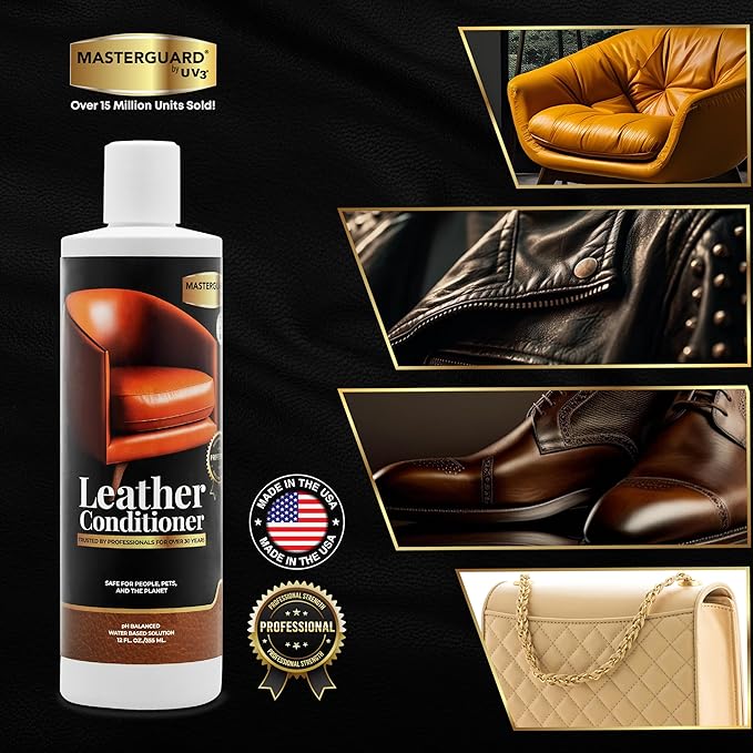MASTERGUARD Leather Conditioner & Microfiber Cloth – Water-Based, Non-Toxic Formula for Furniture, Car Seats & Accessories – 