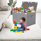 VERONLY Collapsible Toy Storage Bin with Lid, 82L Large Capacity - Gray Neutral Space-Saving Organizer for Playroom, Bedroom 