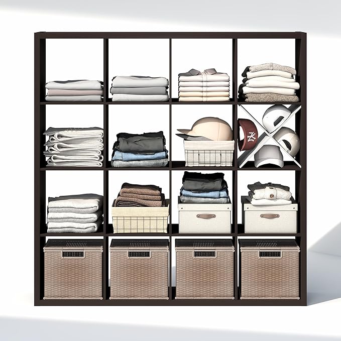 Furinno Cubic Closet Organizers and Storage, 16-Cube Closet Organizer, Open Shelf Closet Storage, Extra Thick Frame for Wardr