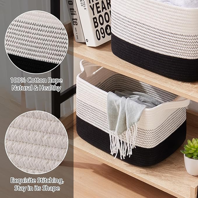 OIASKET Storage Baskets for Organizing, Woven Baskets for Shelves, Rectangle Decorative Organizer for Storage Clothes, Toy, B