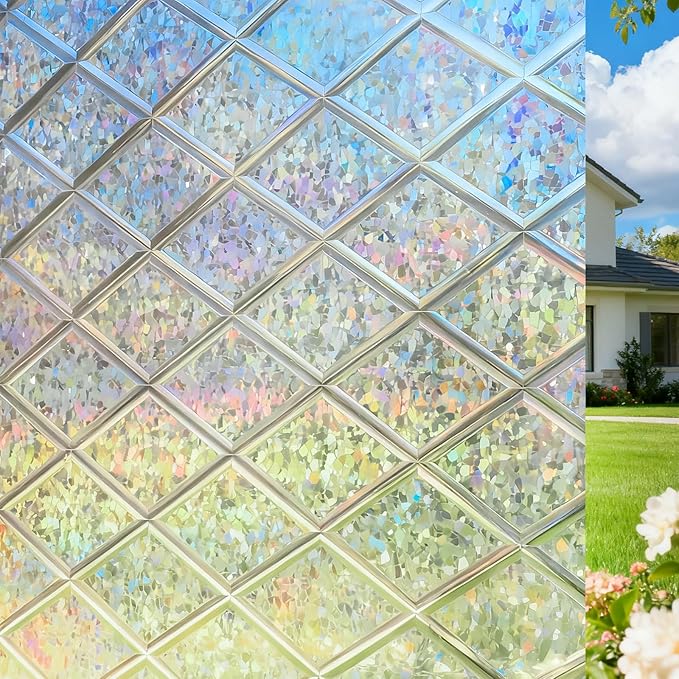 KESPEN Stained Glass Window Film Decorative Rainbow Privacy Window Film Anti UV Static Cling Glass Stickers for Home, 29.5 Inch X 6.5 Feet