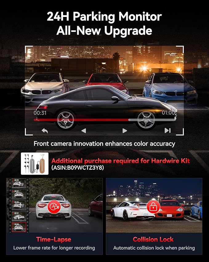 REDTIGER ViewClear 70 4K+2.5K Dash Cam Front and Rear, 8MP STARVIS 2 IMX678 x Noctura™ Sensor, Dual HDR Hyper Night Clarity, 