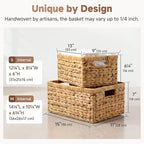 StorageWorks Wicker Storage Baskets, Handwoven Water Hyacinth Basket for Organizing, Decorative Organizers with Built-in Hand