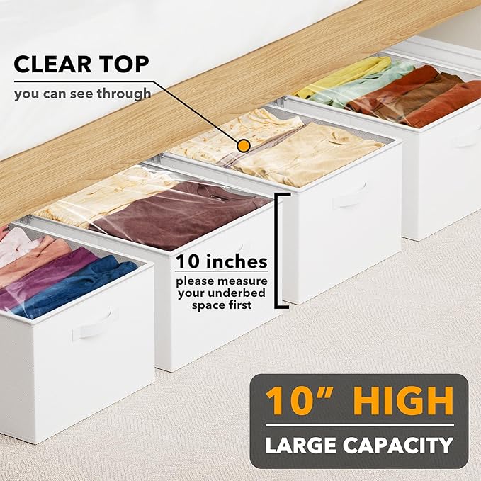 SpaceAid 4 Pack 10" High Under Bed Storage Containers, Large Underbed Storage Organizer Bins with Lids for Bedroom, Dorm, Clo