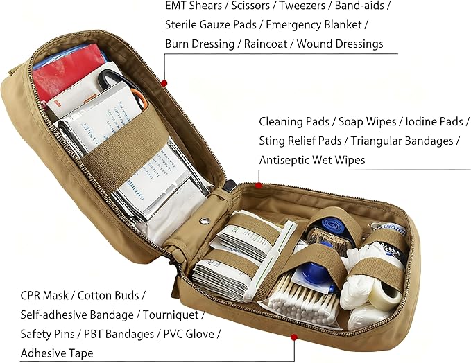 EMT Pouch MOLLE Ifak Pouch Tactical MOLLE Medical First Aid Kit Utility Pouch Carlebben (with Medical Supplies Tan)