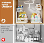 2 Pack 17.3IN-Depth Under Sink Organizer with Smooth Cylindrical Rail,2-Tier Pull Out Multi-Purpose Cabinet Storage for Bathr