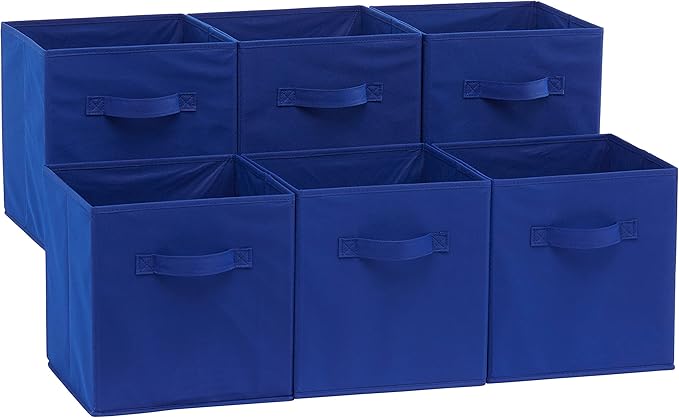 Amazon Basics Collapsible Fabric Storage Bins with Handles, Cube Organizer for Home Organization, 10.5"x10.5"x11", Navy, 6-Pa