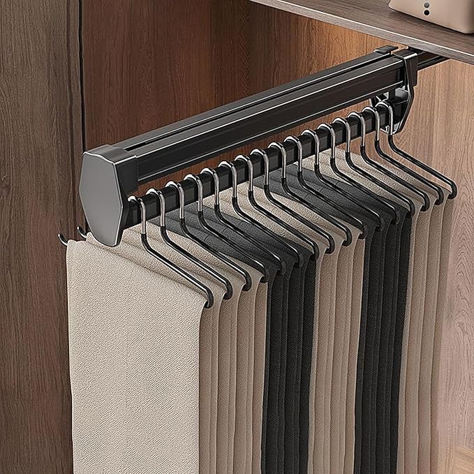 Pull Out Valet Rod for Pants Hangers, Top Mounted Adjustable Sliding Closet Rail, Made of Aluminum Alloy, Smooth Pull-Out, He