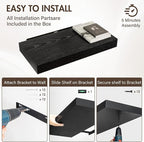 24 Inch Floating Shelves, 12" Deep Floating Shelf Wall Mounted, 24" Wall Shelves, Rustic Deep Bookshelf, Extra Deeper & Thick