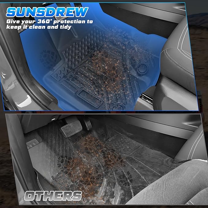 Sunsdrew Floor Mats for 2019-2023 Ford Ranger SuperCrew Accessories, All Weather Car Mats 2 Rows Floor Liners TPE Rubber Raised Edge