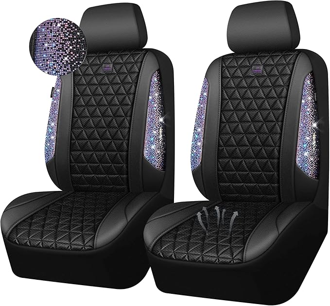 CAR PASS Bling Diamond Air Mesh Seat Cover Front Seats,Leather Seat Covers for Car Shining Glitter Sparkly,Automotive seat co