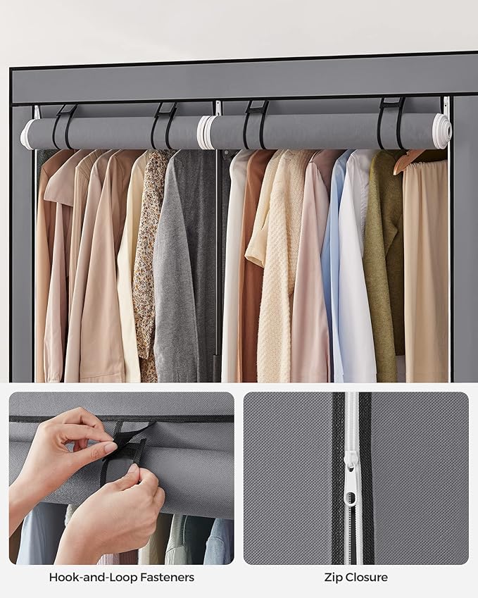 SONGMICS Closet Wardrobe, Portable Closet for Bedroom, Clothes Rail with Non-Woven Fabric Cover, Clothes Storage Organizer, 5