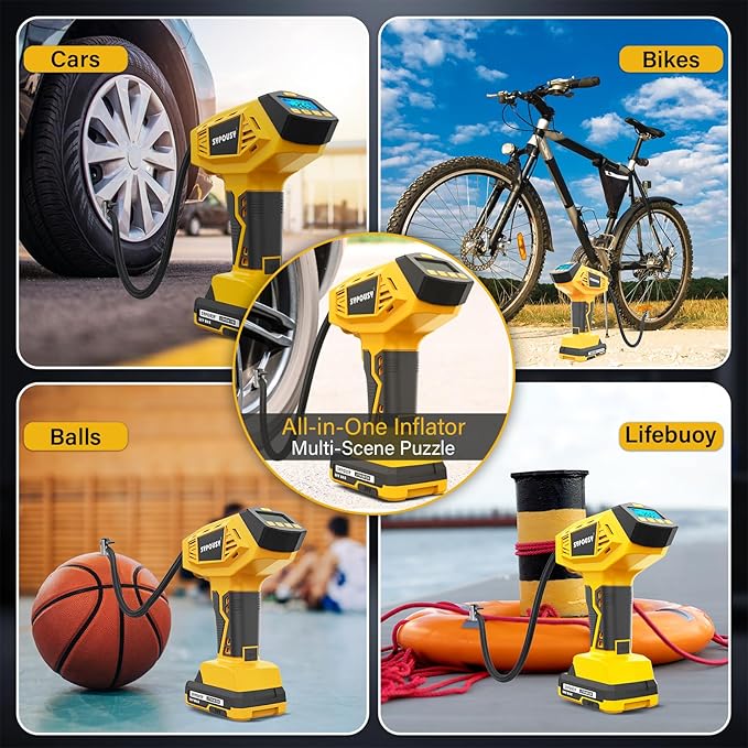 Tire Inflator Portable Air Compressor - 4X Faster Inflation, 160PSI Cordless Handheld Tire Pump with Rechargeable 20V Battery & 12V DC Dual Power, Digital Gauge for Car, Motorcycle, E-Bike, Ball