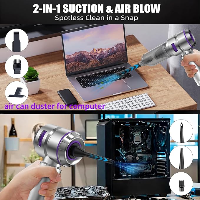 Car Vacuum Cleaner High Power - 22000PA Portable Car Vacuums 4 in 1 Compressed Air Duster & Blower Hand Held Vacuum Cordless 