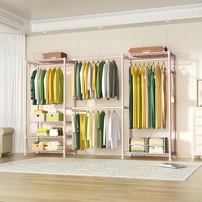 Ulif E1 Heavy Duty Closet Garment Rack, 6 Tiers Adjustable Metal Freestanding Expandable Clothing Storage with 4 Hanger Rods,