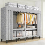 95.3in Heavy Duty Clothe Rack with Cover Load 1200lbs Foldable Portable Wardrobe Closets for Hanging Clothes Freestanding Clo
