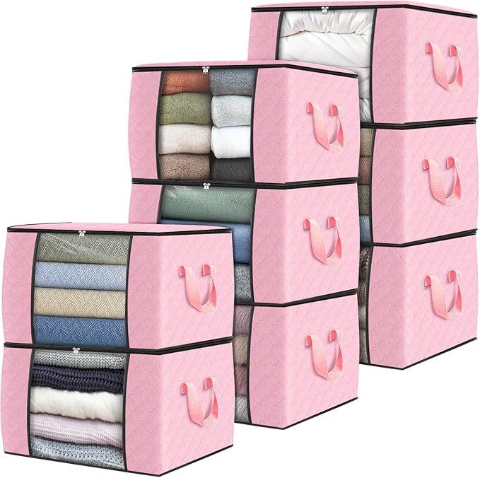 Fab totes 8 Pack Clothes Storage, Foldable Thick Fabric Blanket Storage Bags, Containers for Organizing Bedroom, Closet, Clot