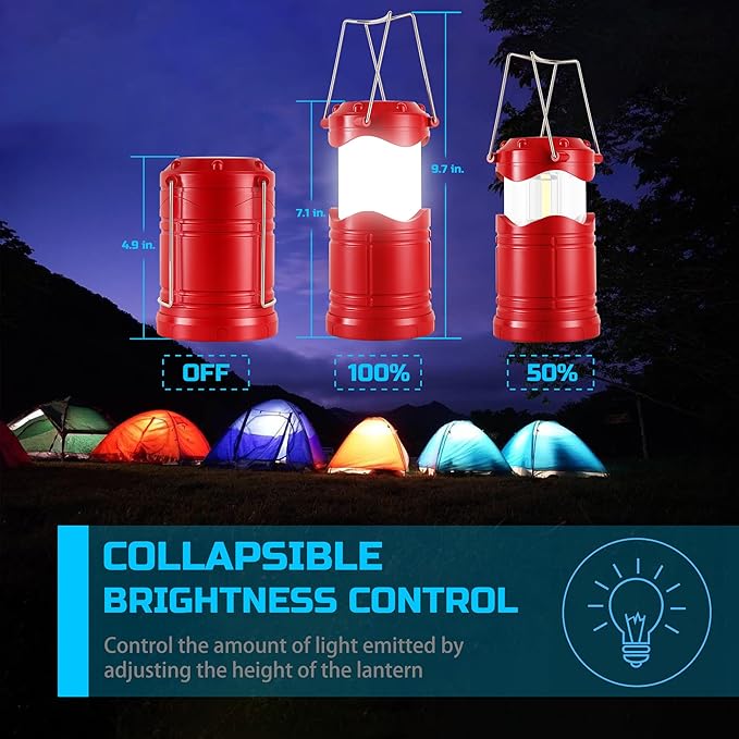 Lichamp LED Camping Lantern, 4 Pack Battery Powered Flashlight for Power Outages, Portable Collapsible Hanging Light Essentia