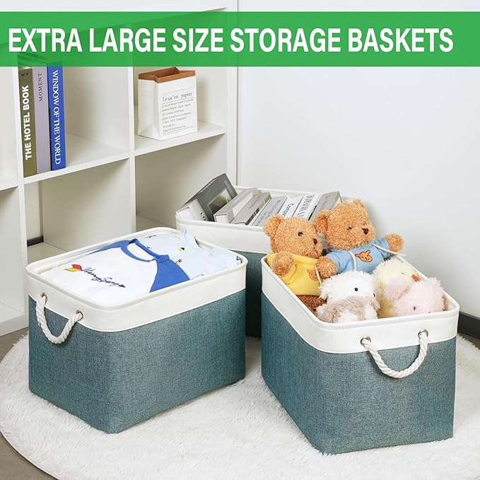 Bidtakay Large Storage Baskets for Shelves 3 Pack Fabric Storage Bins for Organizing Linen Collapsible Organizer for Closet-D