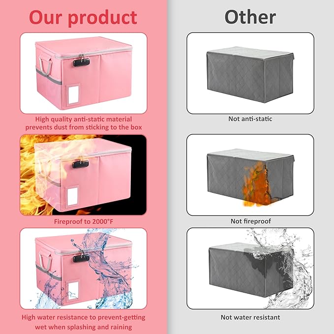 Fireproof Document Box, Fireproof Organizer Safe Box with Lock, Portable Office Storage Cabinet for Hanging Letter/Legal Fold
