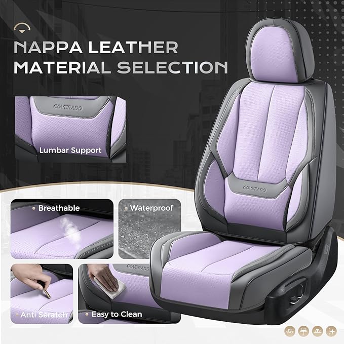Coverado Seat Covers, Car Seat Covers Front Seats, Leather Seat Covers for Cars, Car Seat Protector Waterproof, Gray Car Seat