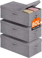 Lifewit 80L Under Bed Storage Containers, 9.8 Inch Tall Underbed Clothes Storage Organizer Bin with Sturdy Sidewalls, Bottom,