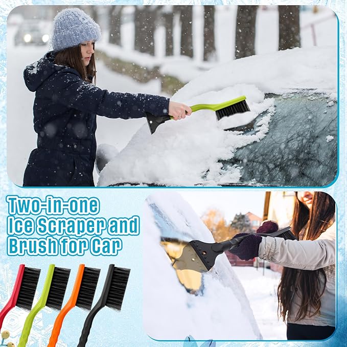 Uiifan 6 Pcs 16 Inch Winter Car Snow Brush Set Ice Scraper and Snow Brush for Car Windshield, Soft Bristle Head, 2 in 1 Winter Removal Tool for SUV and Truck Multi Functional Accessories Gift