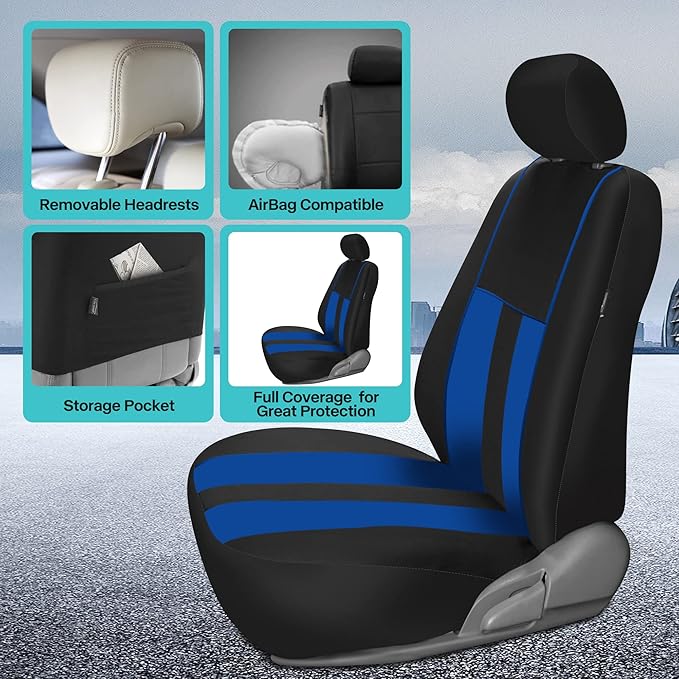FH Group Car Seat Cover Full Set Striking Striped Car Seat Covers with Front Seat Covers and Rear Split Bench, Universal Fit 