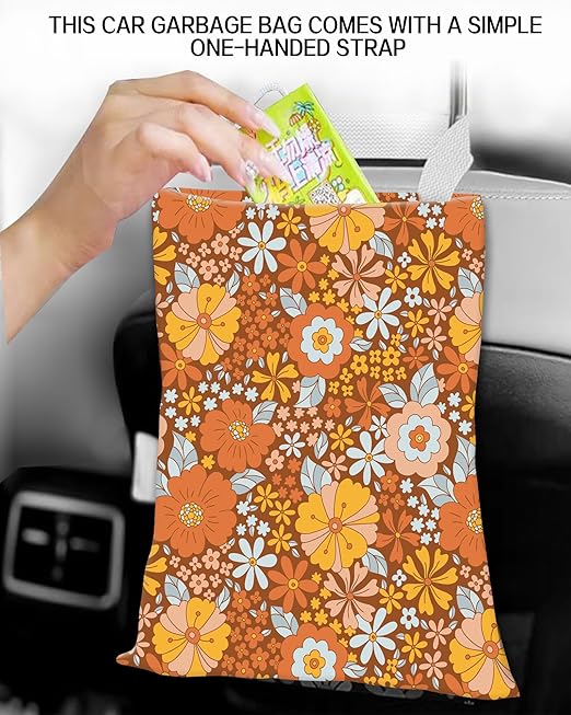 Car Garbage Can, Car Trash Bag, Car Garbage Bag, Hanging Car Trash Can for Car Accessories, Vehicle, Travelling, Camping, Cute Car Back Seat Organizer, Cute Boho Flowers