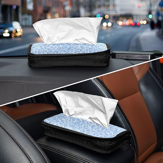 Car Tissue Holder Car Visor Organizer Tissue Box Holder for Car Sun Visor Organizer with Car Vehicle Accessories Essentials Interior for Women Men Sky Blue Leopard Print