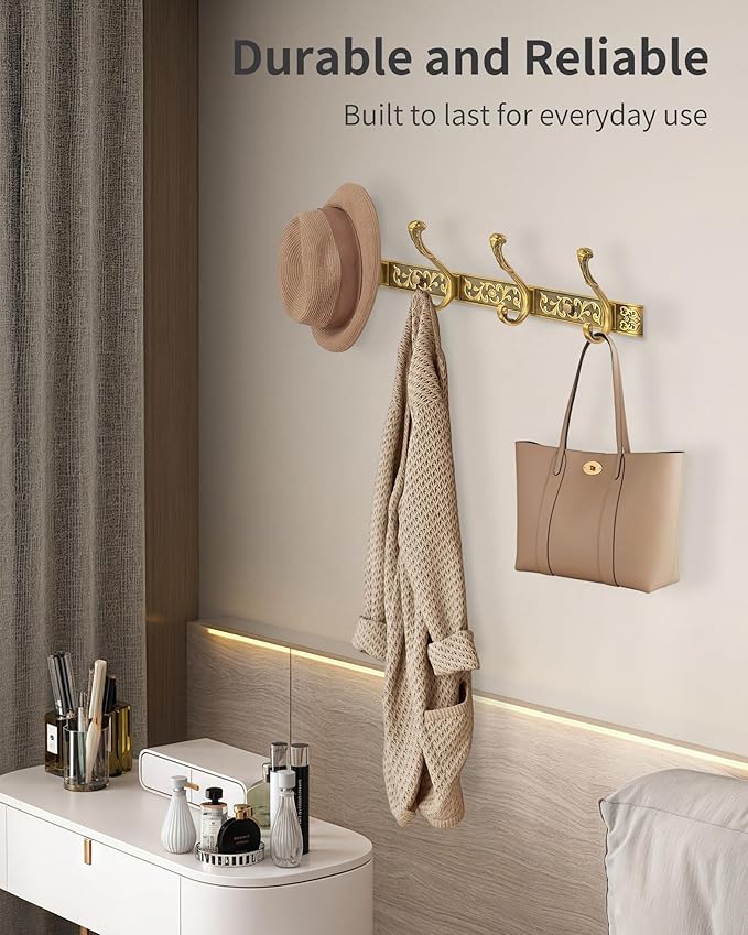 Vintage Coat Rack Wall Mount, Decorative Wall Coat Rack with 4 Hooks for Hanging Key Purse Hat Robe Towel Clothes Unique Hang