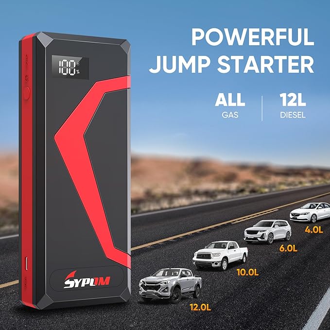 Portable Car Jump Starter, 4150A Peak Portable Car Battery Charger, 12V Battery Jump Box for Motorcycle, Truck Up to 12L