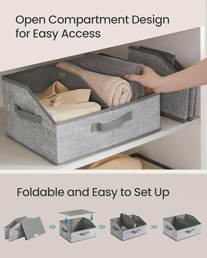 SONGMICS Set of 6 Storage Baskets, Foldable Storage Bins with Removable Dividers, Fabric Boxes, 15.7 x 11.8 x 7.9 Inches, Clo