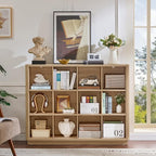 Joaxswe 12 Cube Storage Organizer, 41" Large Bookshelf with Curved Edge, Wood Floor Standing 3-Tier Cubby Bookcase with Base,