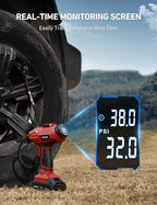 AstroAI C2 Cordless Tire Inflator Air Compressor 20V Rechargeable Battery Powered 160PSI Portable Air Pump with 12V Car Power Adapter Digital Pressure Gauge for Cars Motorcycles JY16P160-18 Red