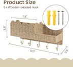 AELS Scalloped Woven Wall Mount Key Holder with 5 Hooks, Decorative Paperstraw Mail Organizer for Entryway, Wave Design Ratte