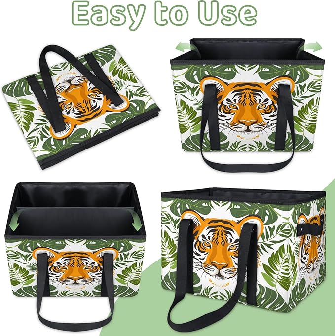 Reusable Grocery Bags Heavy Duty Shopping Bags Foldable Large Tote Bags with Long Handles & Hard Bottom